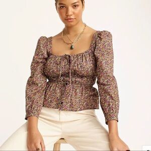 J. Crew Square Neck Cinched-Waist Organic Cotton Top in Liberty Fabric Size 6